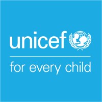 Logo of Unicef on a light blue background with the subtitle: for every child